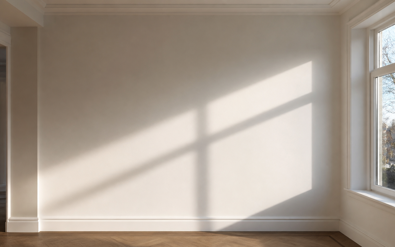 Muren schilderen Nijmegen - strak afgewerkte warmwitte binnenmuur met plint in een jaren dertig woning, geschilderd door L.T.J. Schilderwerken